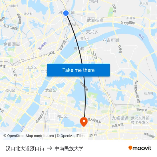 汉口北大道滠口街 to 中南民族大学 map