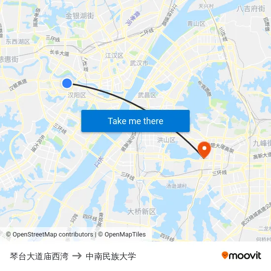 琴台大道庙西湾 to 中南民族大学 map