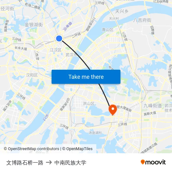 文博路石桥一路 to 中南民族大学 map