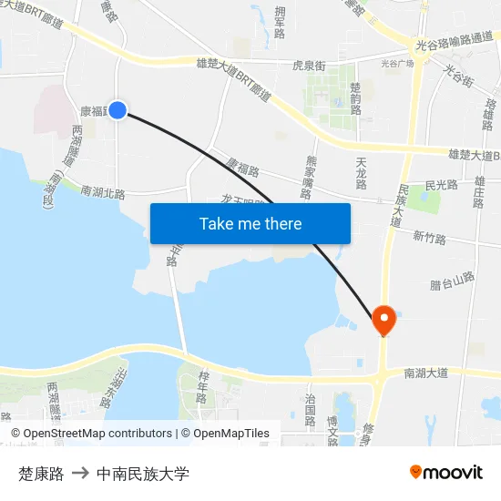 楚康路 to 中南民族大学 map
