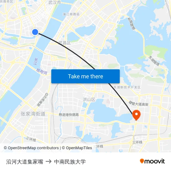 沿河大道集家嘴 to 中南民族大学 map