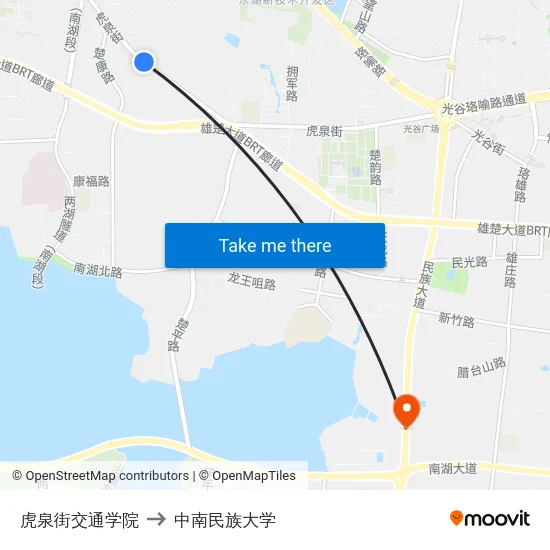 虎泉街交通学院 to 中南民族大学 map