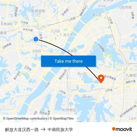 解放大道汉西一路 to 中南民族大学 map