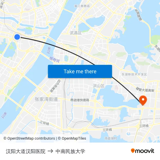 汉阳大道汉阳医院 to 中南民族大学 map