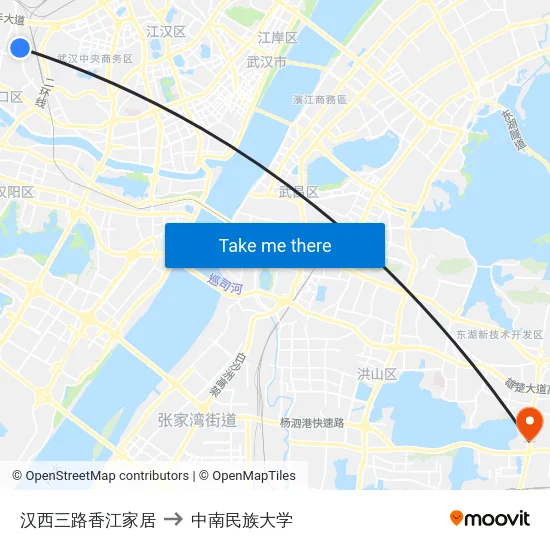 汉西三路香江家居 to 中南民族大学 map