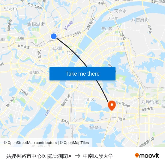 姑嫂树路市中心医院后湖院区 to 中南民族大学 map