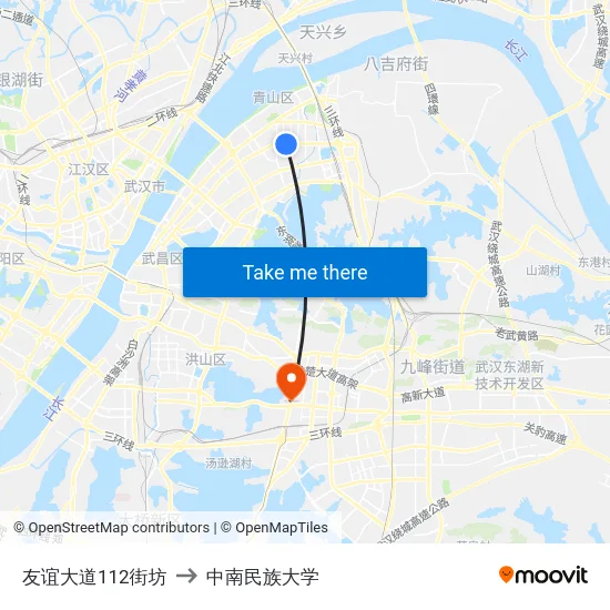 友谊大道112街坊 to 中南民族大学 map