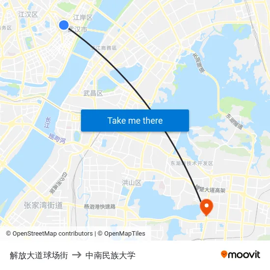 解放大道球场街 to 中南民族大学 map