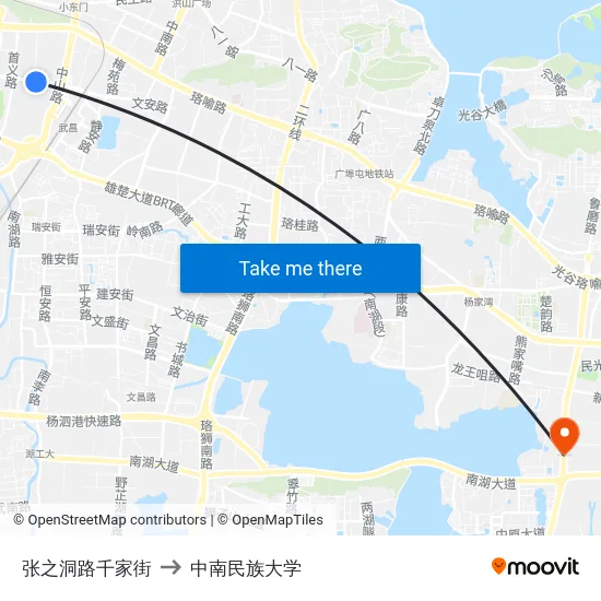 张之洞路千家街 to 中南民族大学 map