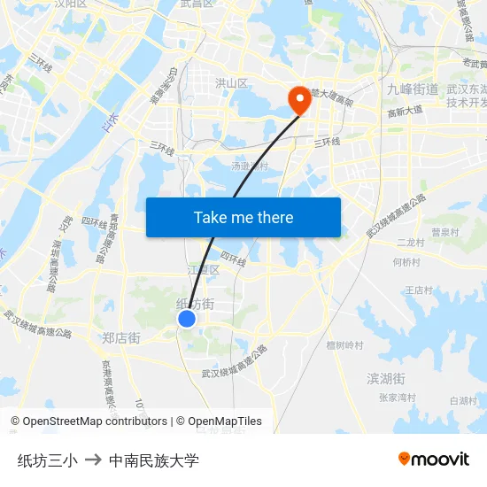 纸坊三小 to 中南民族大学 map