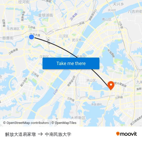 解放大道易家墩 to 中南民族大学 map