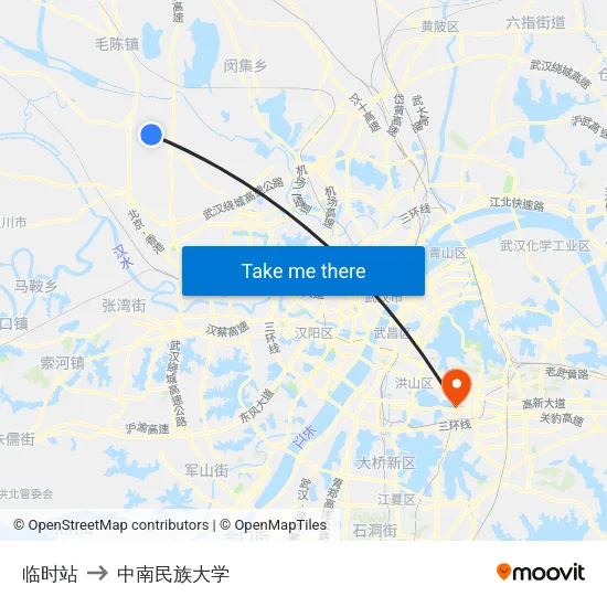 临时站 to 中南民族大学 map
