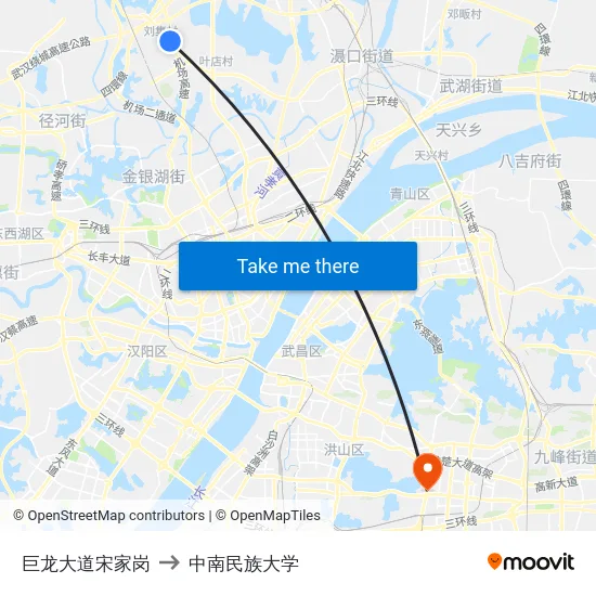 巨龙大道宋家岗 to 中南民族大学 map