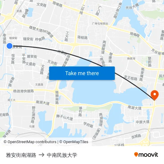 雅安街南湖路 to 中南民族大学 map