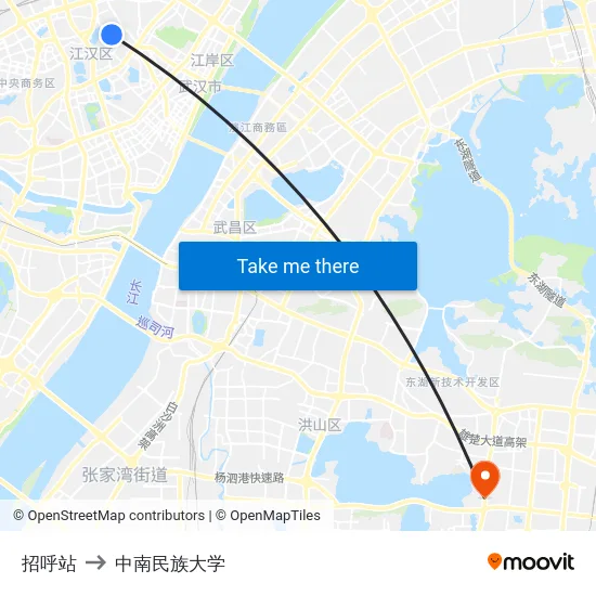 招呼站 to 中南民族大学 map