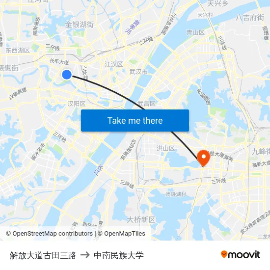 解放大道古田三路 to 中南民族大学 map