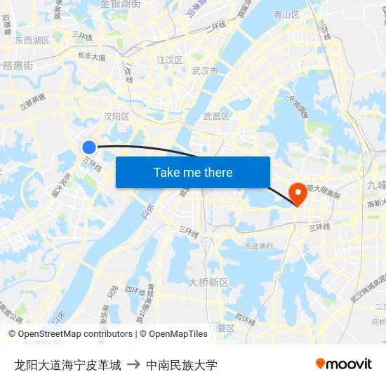 龙阳大道海宁皮革城 to 中南民族大学 map