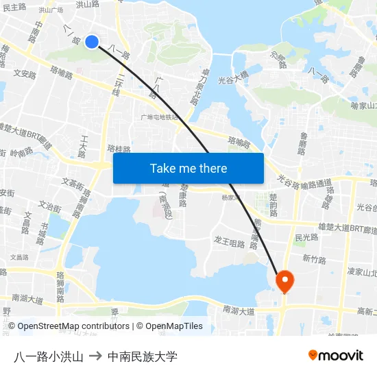 八一路小洪山 to 中南民族大学 map