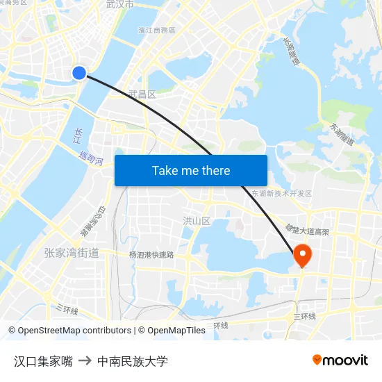 汉口集家嘴 to 中南民族大学 map