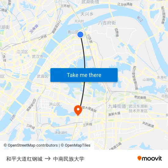 和平大道红钢城 to 中南民族大学 map