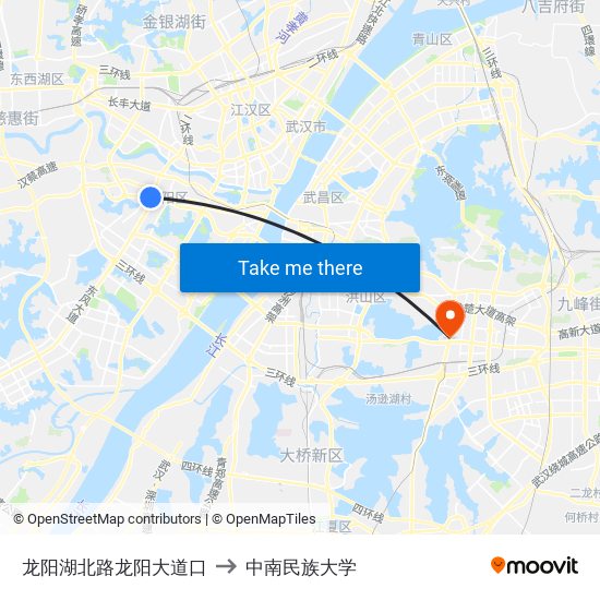 龙阳湖北路龙阳大道口 to 中南民族大学 map