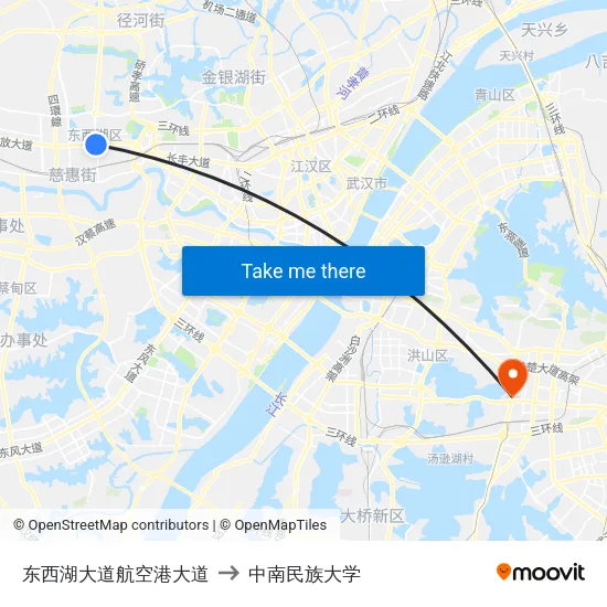 东西湖大道航空港大道 to 中南民族大学 map