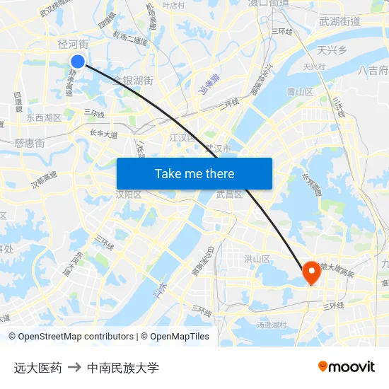 远大医药 to 中南民族大学 map