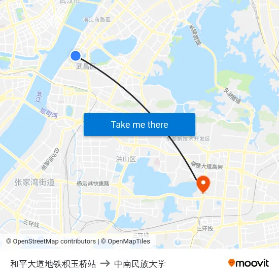 和平大道地铁积玉桥站 to 中南民族大学 map