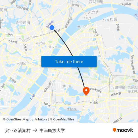 兴业路淌湖村 to 中南民族大学 map