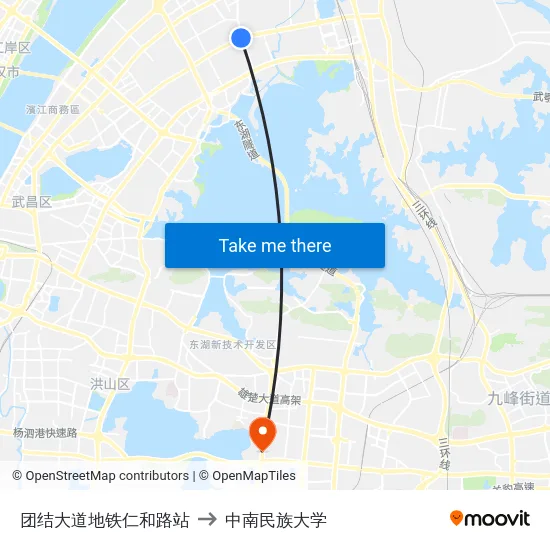 团结大道地铁仁和路站 to 中南民族大学 map