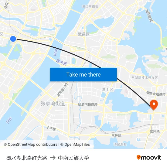 墨水湖北路红光路 to 中南民族大学 map