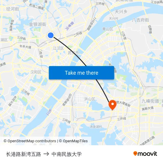 长港路新湾五路 to 中南民族大学 map
