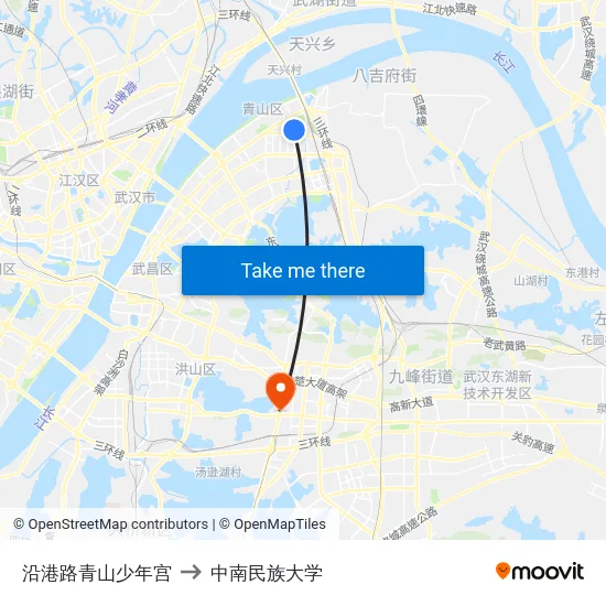 沿港路青山少年宫 to 中南民族大学 map