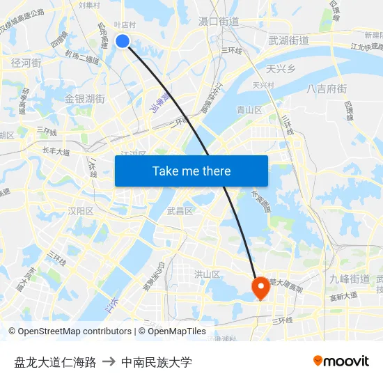 盘龙大道仁海路 to 中南民族大学 map
