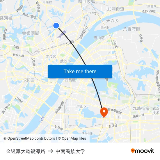 金银潭大道银潭路 to 中南民族大学 map