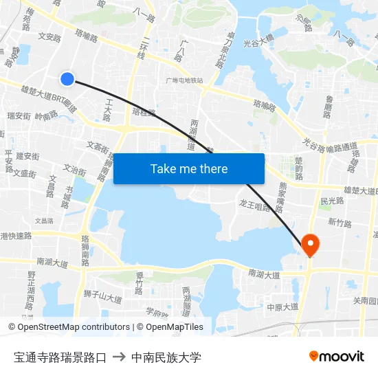 宝通寺路瑞景路口 to 中南民族大学 map