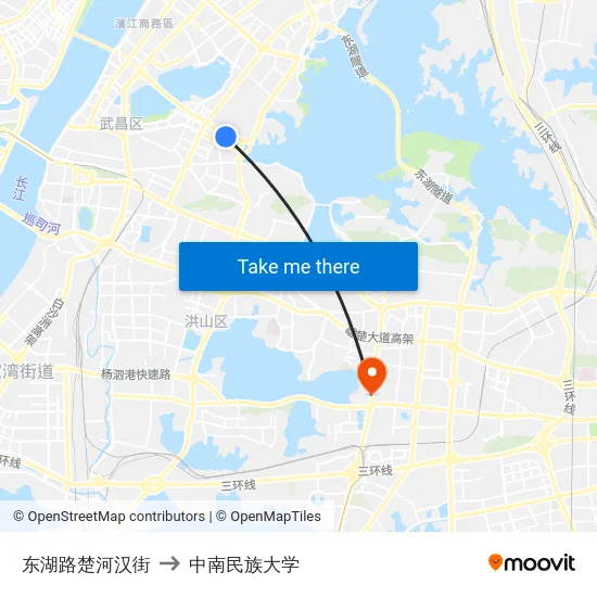 东湖路楚河汉街 to 中南民族大学 map