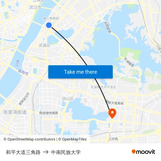 和平大道三角路 to 中南民族大学 map
