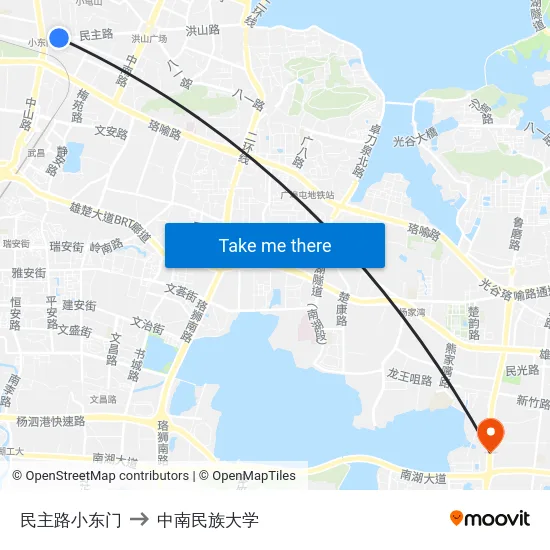 民主路小东门 to 中南民族大学 map