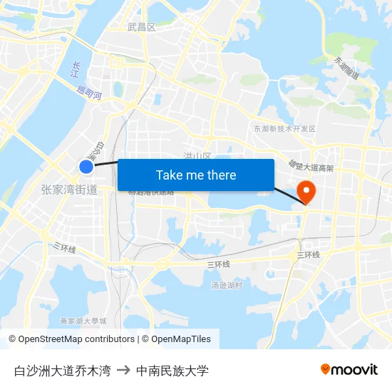 白沙洲大道乔木湾 to 中南民族大学 map