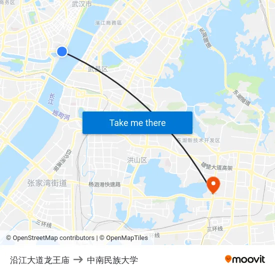 沿江大道龙王庙 to 中南民族大学 map