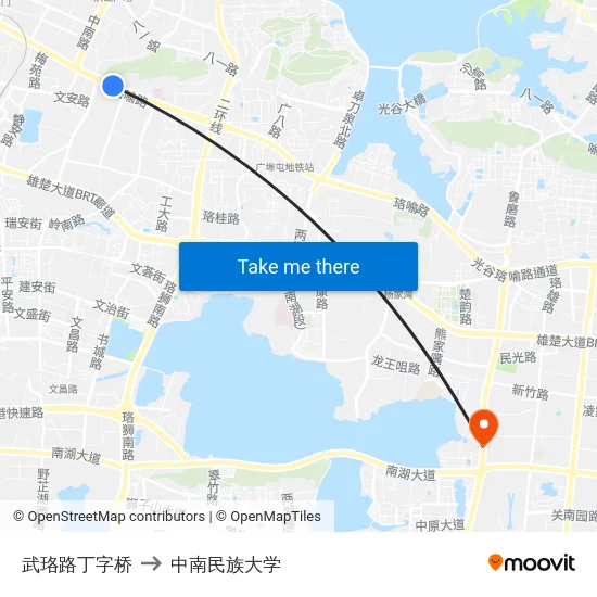 武珞路丁字桥 to 中南民族大学 map