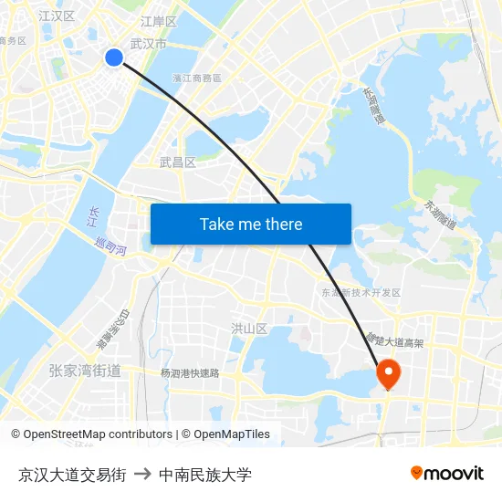 京汉大道交易街 to 中南民族大学 map