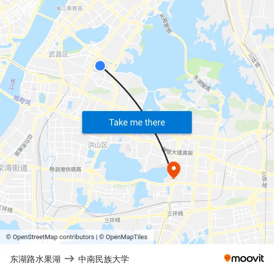 东湖路水果湖 to 中南民族大学 map