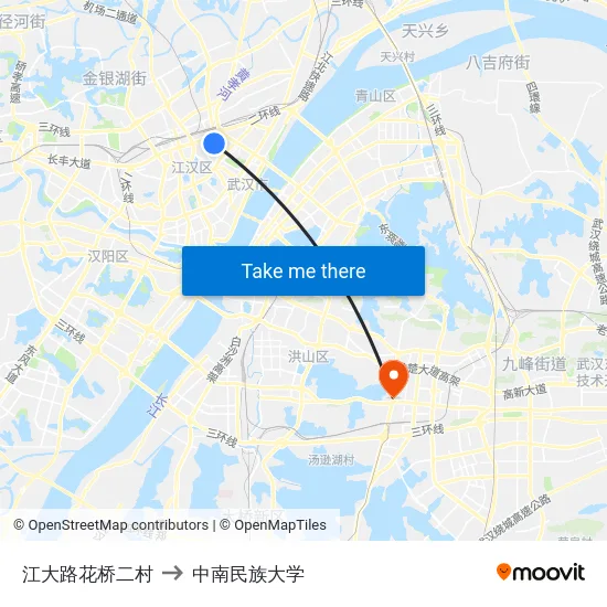江大路花桥二村 to 中南民族大学 map