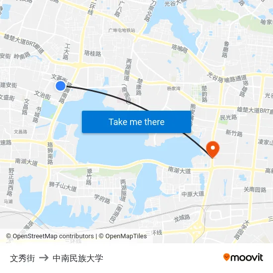 文秀街 to 中南民族大学 map