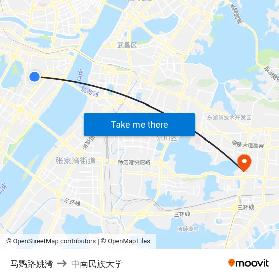 马鹦路姚湾 to 中南民族大学 map