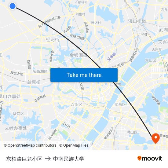 东柏路巨龙小区 to 中南民族大学 map