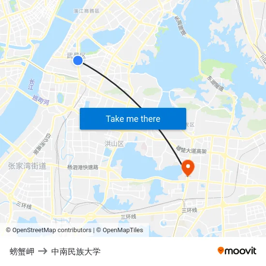 螃蟹岬 to 中南民族大学 map