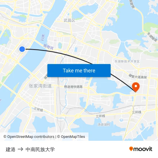 建港 to 中南民族大学 map